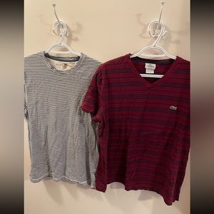 Pair of Lacoste Striped V-neck T-shirt and Black Brown 1826 shirt
